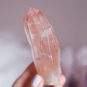 raw pink lemurian quartz | point a
