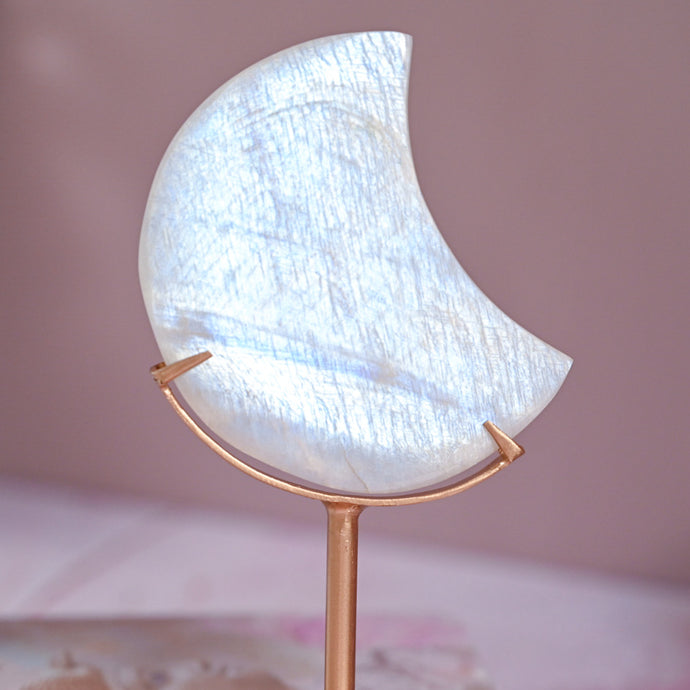 extra flashy white moonstone | moon on stand D