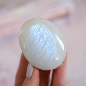 extra flashy white moonstone | palm stone C
