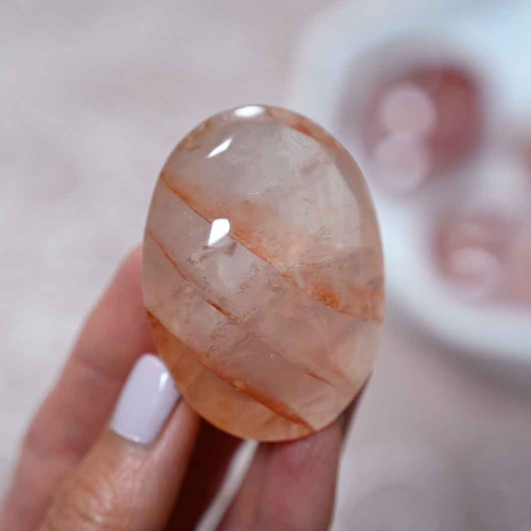 high-grade girasol fire quartz with rainbows | palm stone d