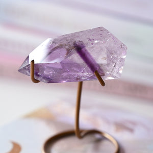 high grade phantom amethyst on stand | faceted freeform B