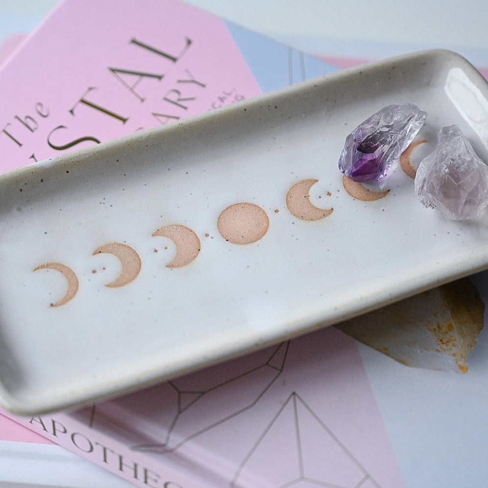 stoneware moon phase trinket tray