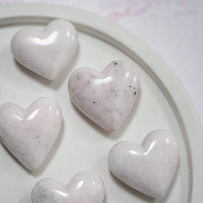 peruvian pink mangano calcite hearts