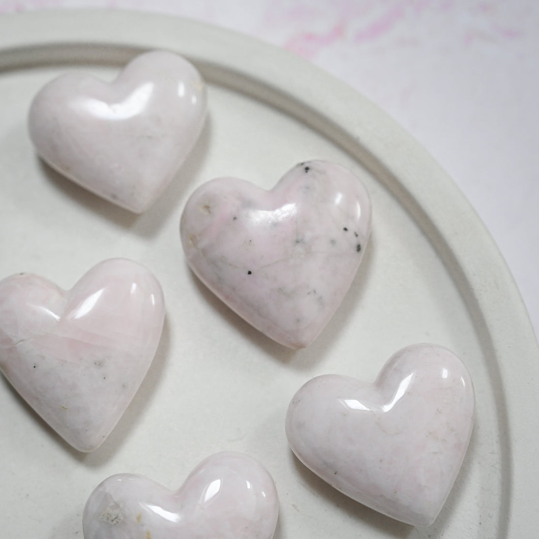 peruvian pink mangano calcite hearts