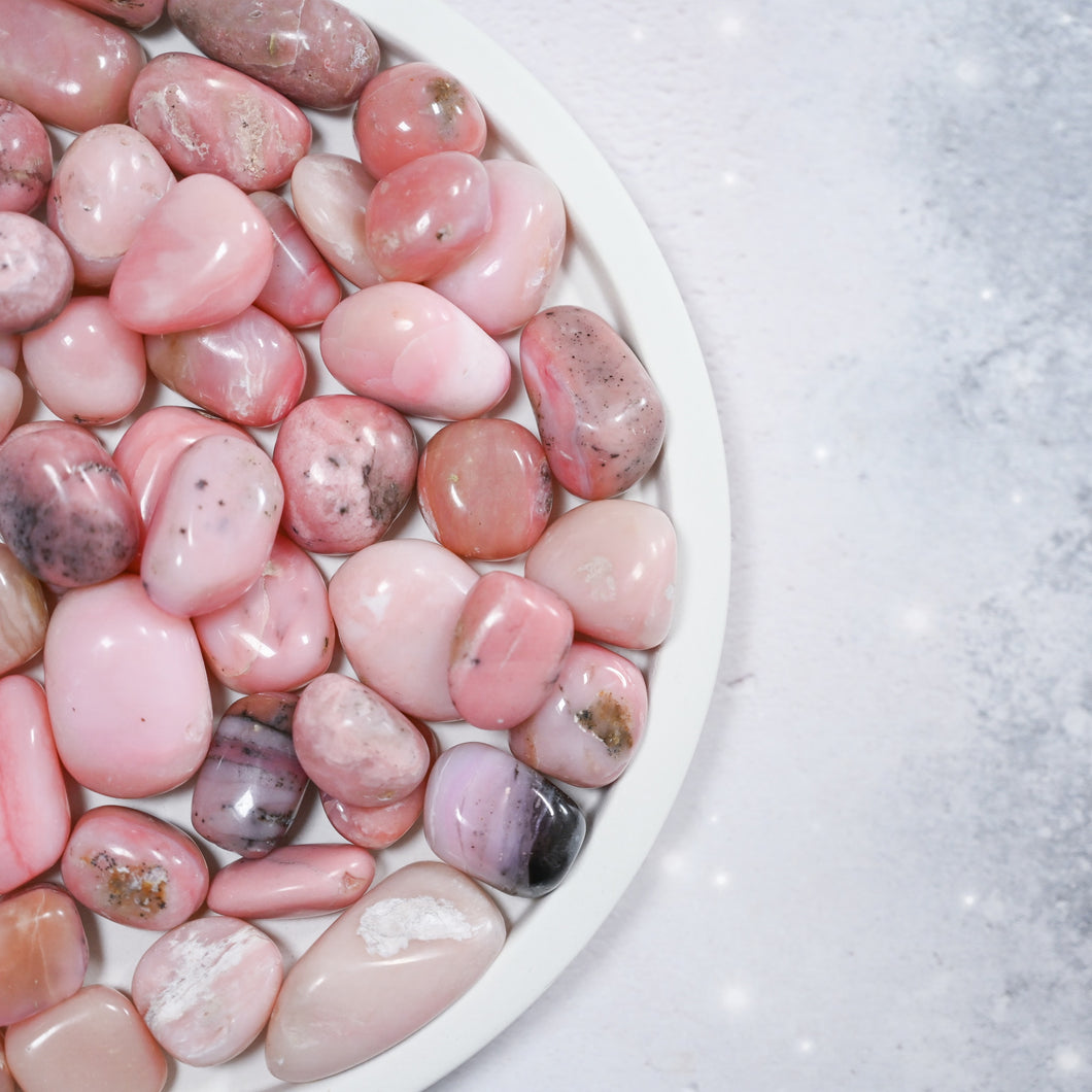 peruvian pink opal tumble stones