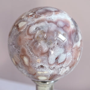 quartzy pink amethyst x flower agate | sphere o