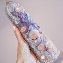 Load image into Gallery viewer, XL pink amethyst x flower agate with druzy amethyst | tower p