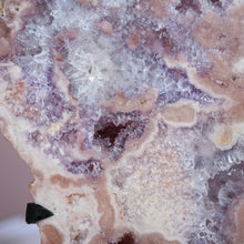 Load image into Gallery viewer, XL druzy pink amethyst slice on stand with purple amethyst