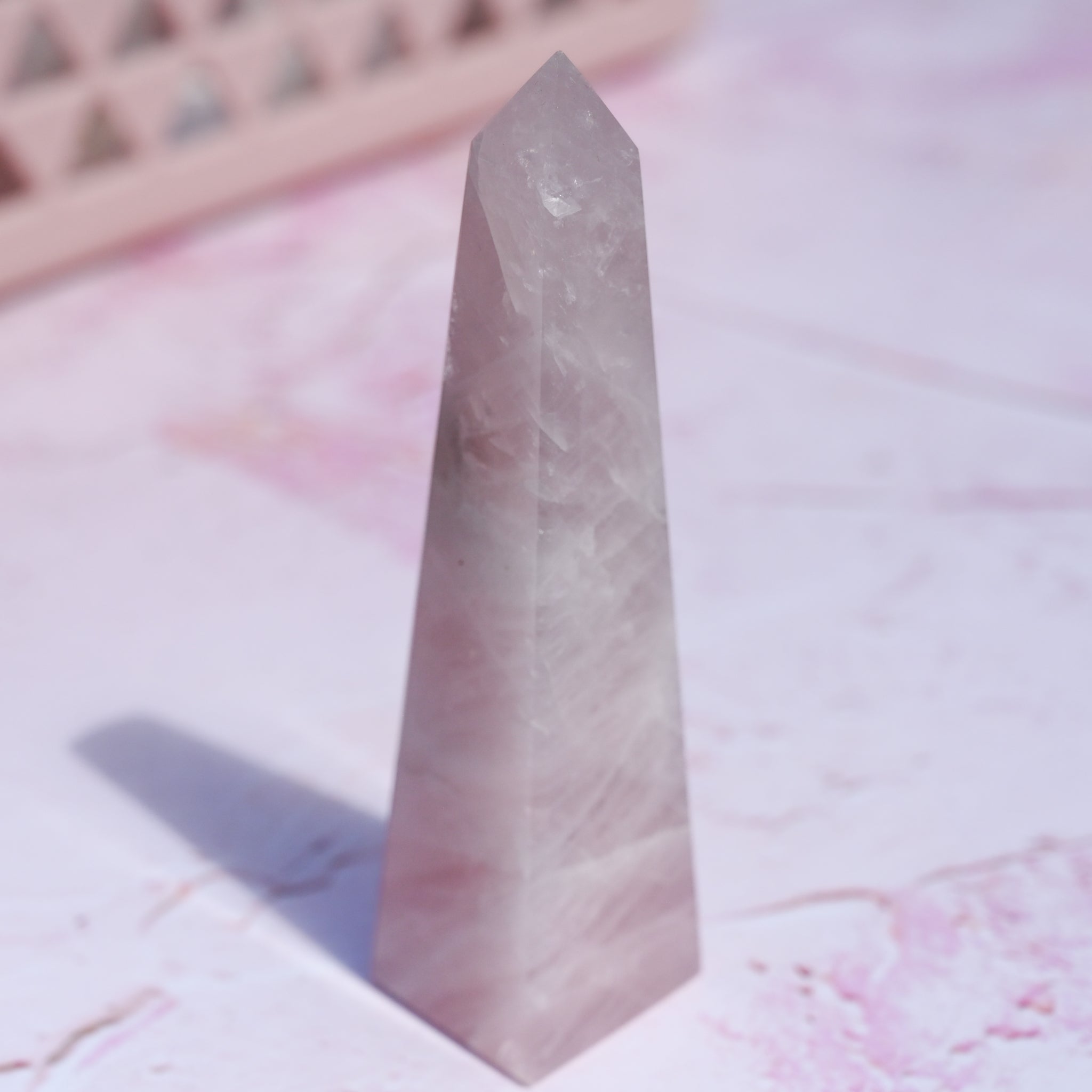 brazilian rose quartz with rainbows | obelisk c