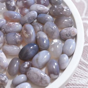 blue flower agate jelly bean tumble stones
