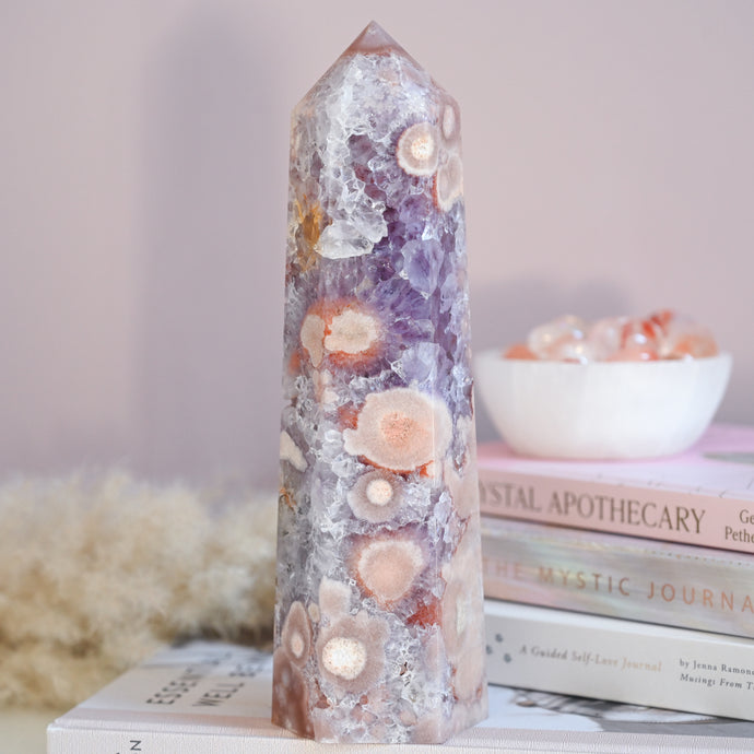 XL pink amethyst x flower agate with druzy amethyst | tower p